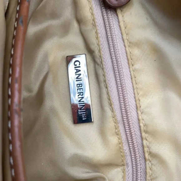 Giani Bernini Crossbody Faux Leather Nylon Tan Mustard Yellow Brown Bag - Picture 12 of 17